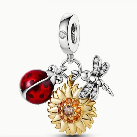 Beautiful 925 Silver Plated Beetle Dragonfly Sunflower Pendant charm with Chain - Picture 3 of 3
